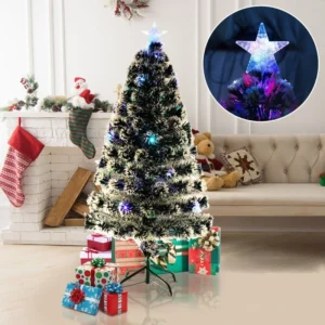 Brad artificial de Craciun cu fibra optica si LED-uri, inaltime 180 cm, aspect inzapezit