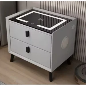 Set de 2 noptiere incărcare wireless, LED reglabil și difuzoare bluetooth