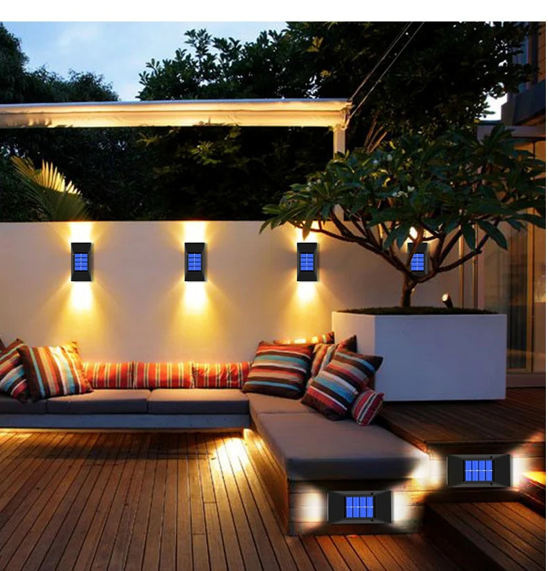 Set 4 x lampa solara cu 6 leduri si senzor, lumina calda - imagine 2