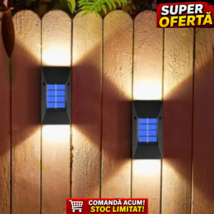 Set 4 x lampa solara cu 6 leduri si senzor, lumina calda